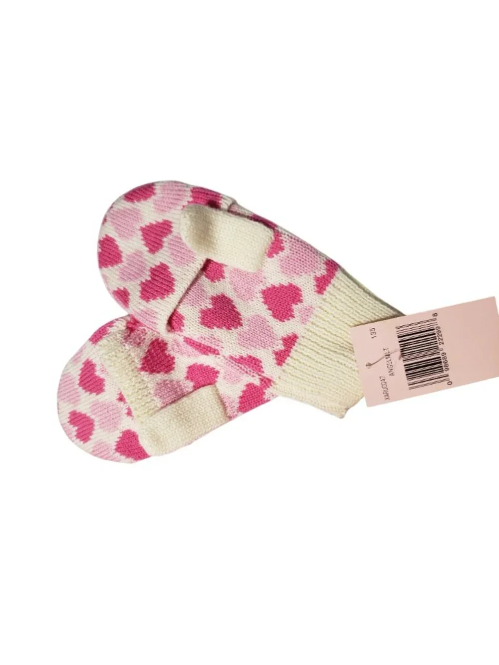 NEW Juicy Couture Girls 100% Merino Wool Mittens Cream Pink Heart Print with Box